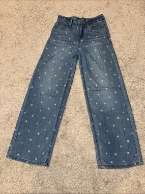 Vanilla Star Blue Star-Print Wide Leg Jeans